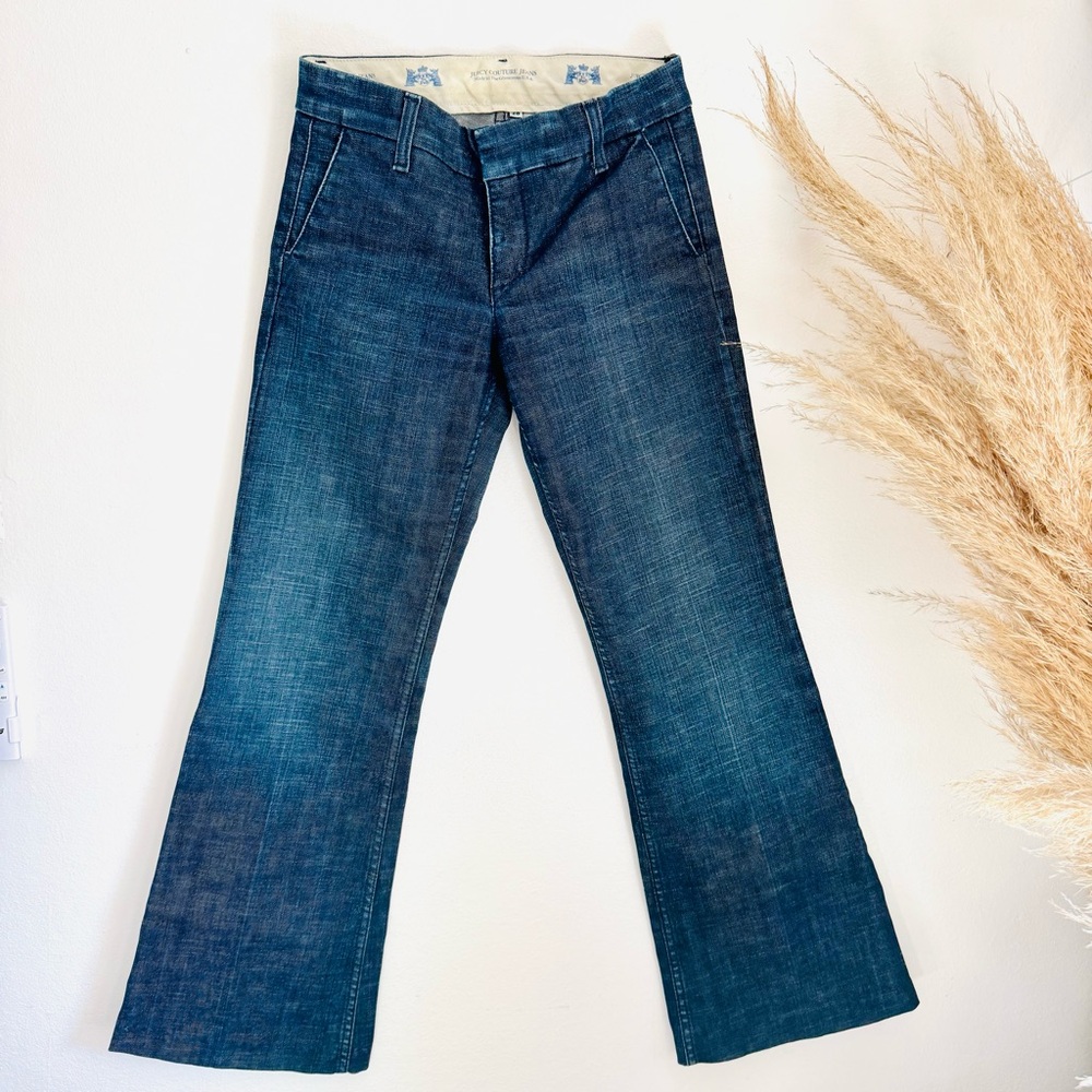 JUICY COUTURE Y2K Vintage Low Rise Dark Denim Jeans Wide Leg Trousers Pants 28